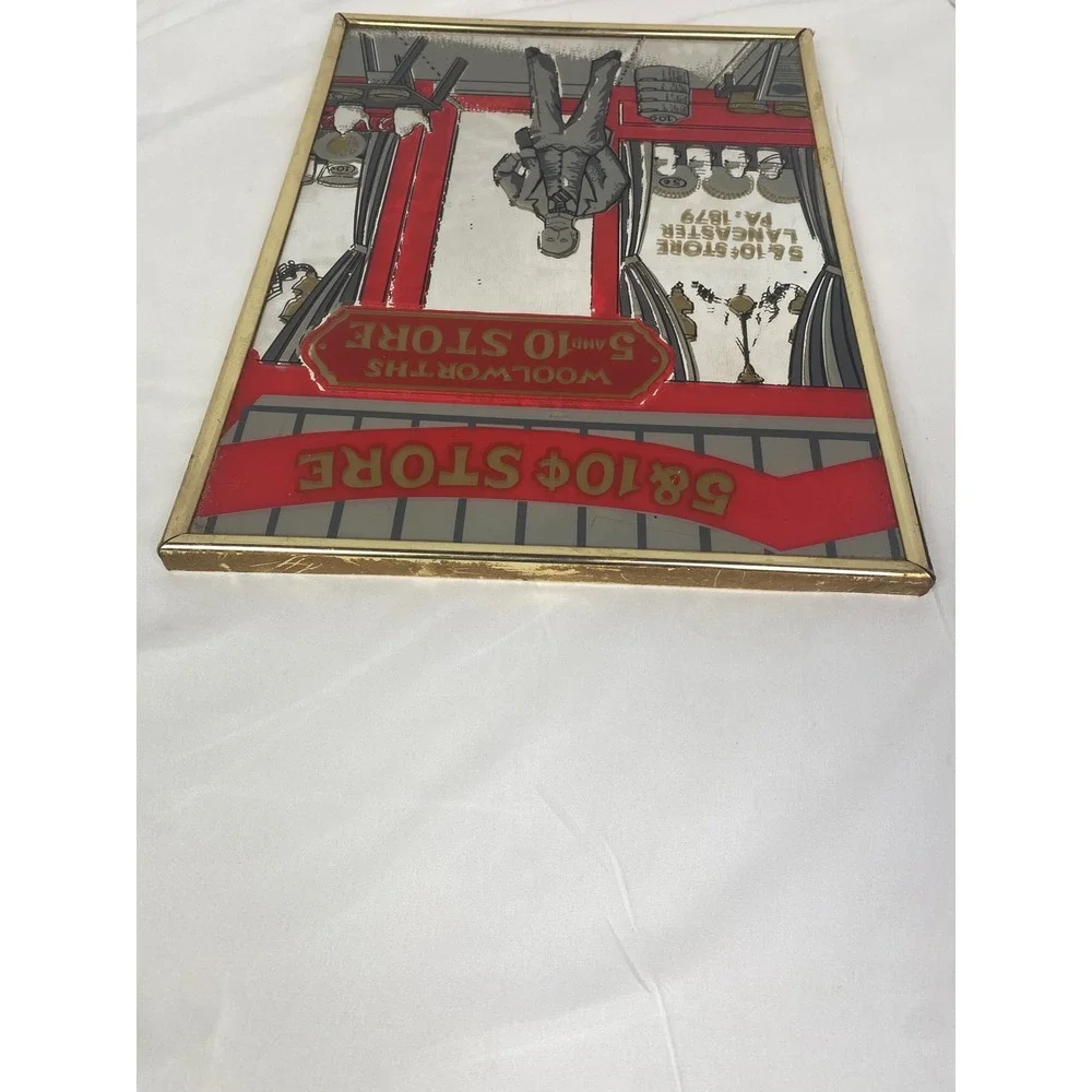 VTG Marsel Mirror Woolworths 5 and 10 Store Red Gold 12x16 Framed Bar Sign